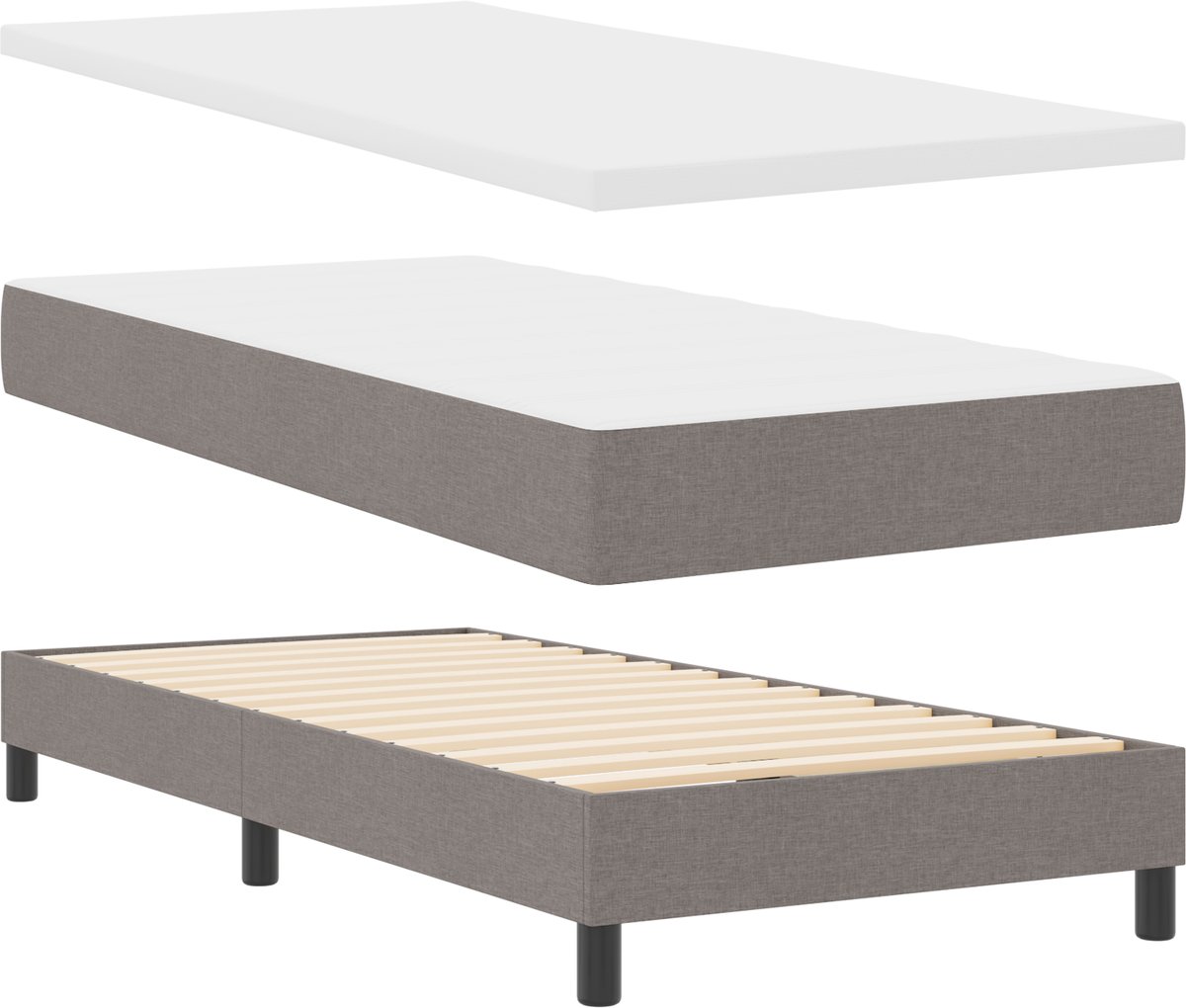vidaXL - Boxspring - bed - met - hoofdeinde - Taupe - 190 - x - 140 - cm - Stof