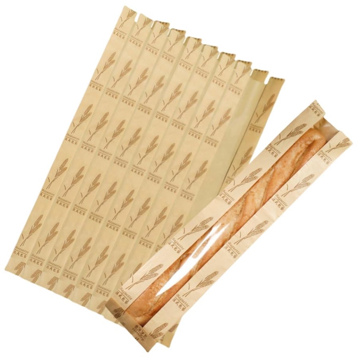 Papieren Broodzakken - Kraft Zakken voor Stokbrood - 50 Stuks - Met Clear Voorruit