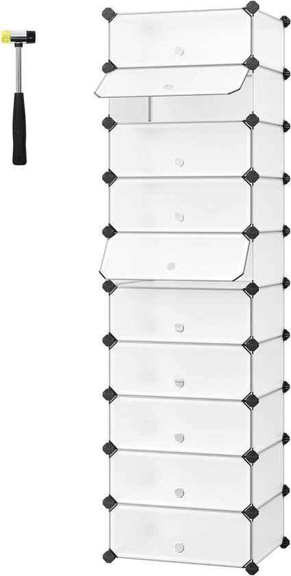 10 Levels DIY Shoe Rack - PP Plastic - Semi-Transparent White | bol