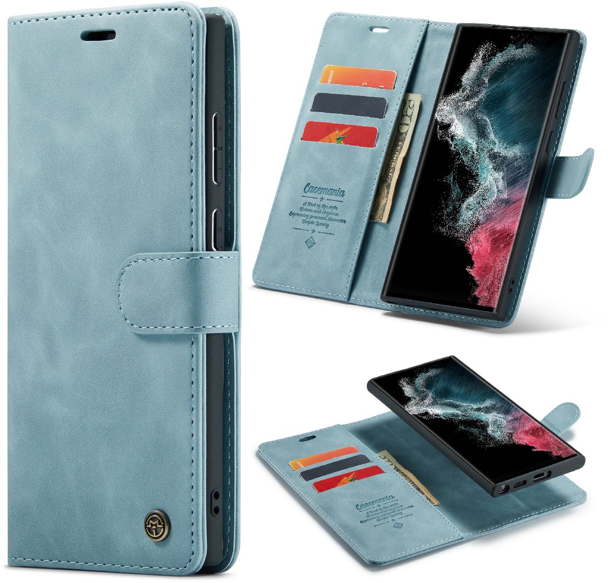 Casemania Hoesje Geschikt voor Samsung Galaxy S25 Edge - Aqua Blue - 2 in 1 Magnetic Book Case - Blauw