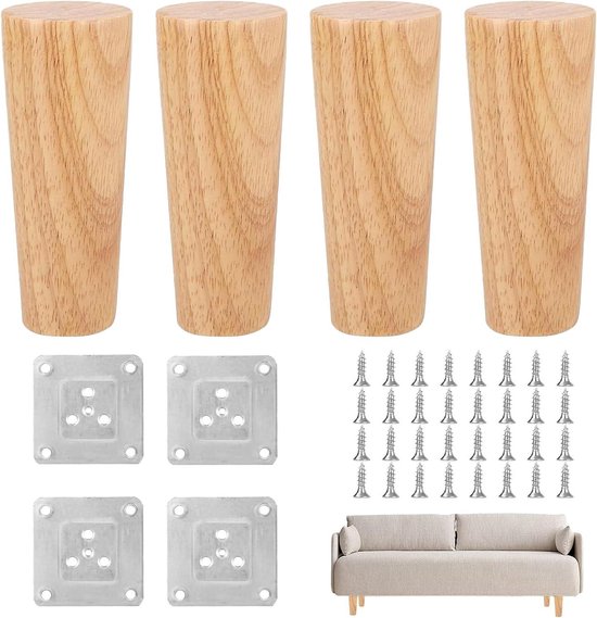 Houten meubelpoten, massief houten kastpoten, set van 4 houten