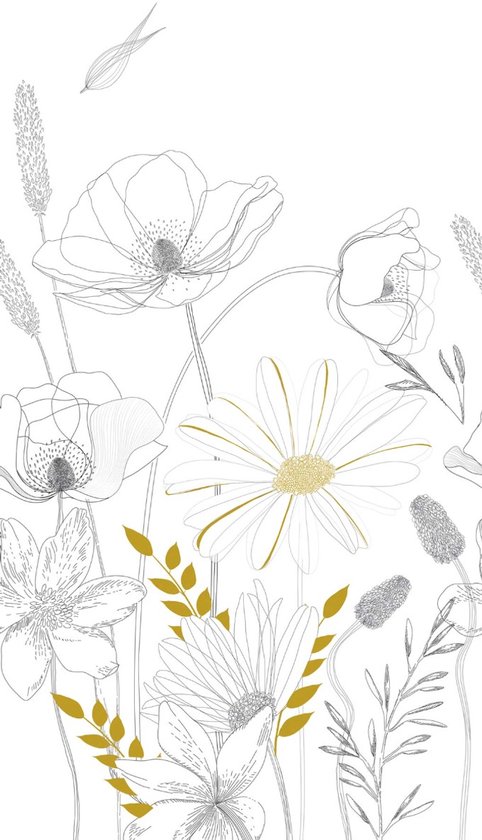 Papier peint prairie fleurie Zwart, blanc et or, papier peint prairie fleurie moderne, papier peint intissé à coquelicots 392131, papier peint fleuri The Wall 39213-1, BRICOFLOR.nl