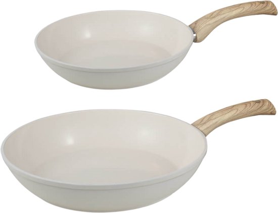 Cook & Pan - Go Ivory Koekenpannenset 2-delig - Inductie Pannen- Keramische Anti-aanbaklaag PFAS-vrij - 7 jaar garantie - Crème