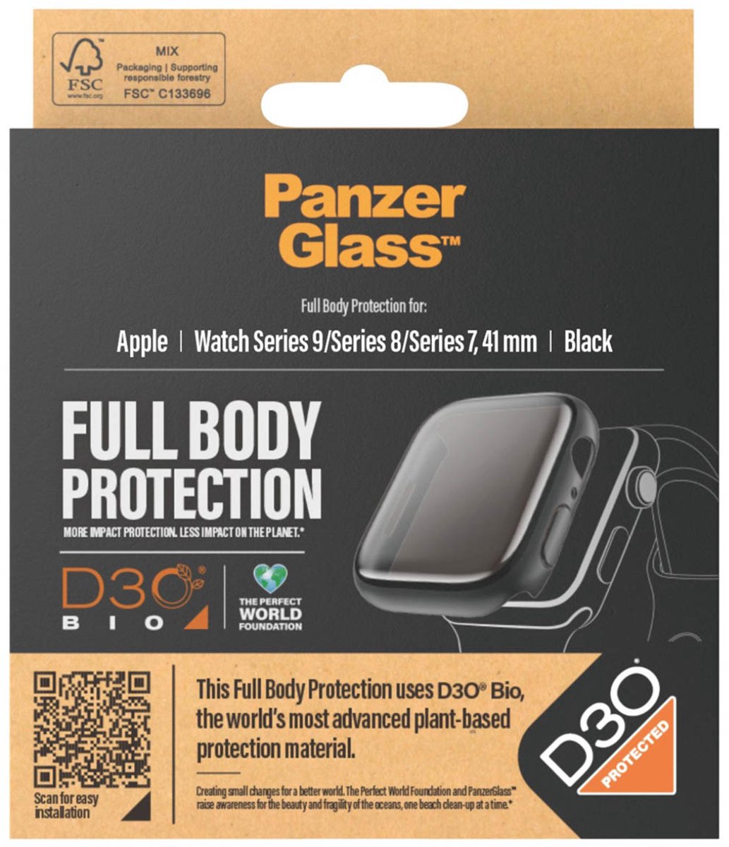 PanzerGlass - Screenprotector geschikt voor Apple Watch Series 7 (41mm) Glazen | PanzerGlass Full Body Protector - Case Friendly - Zwart