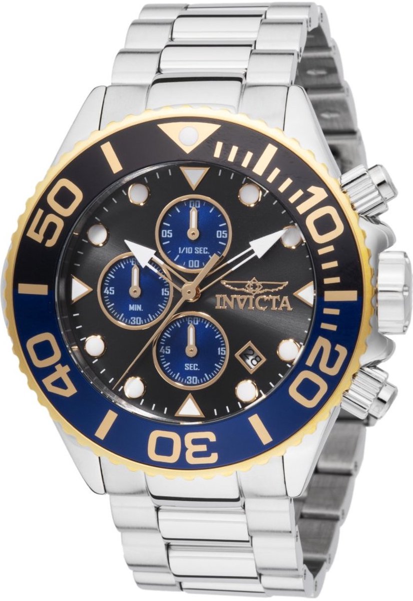 Invicta Grand Diver 48588 Heren Horloge - Waterdicht - Analoog - Quartz Uurwerk - Roestvrij Staal met zwarte Wijzerplaat - 52mm