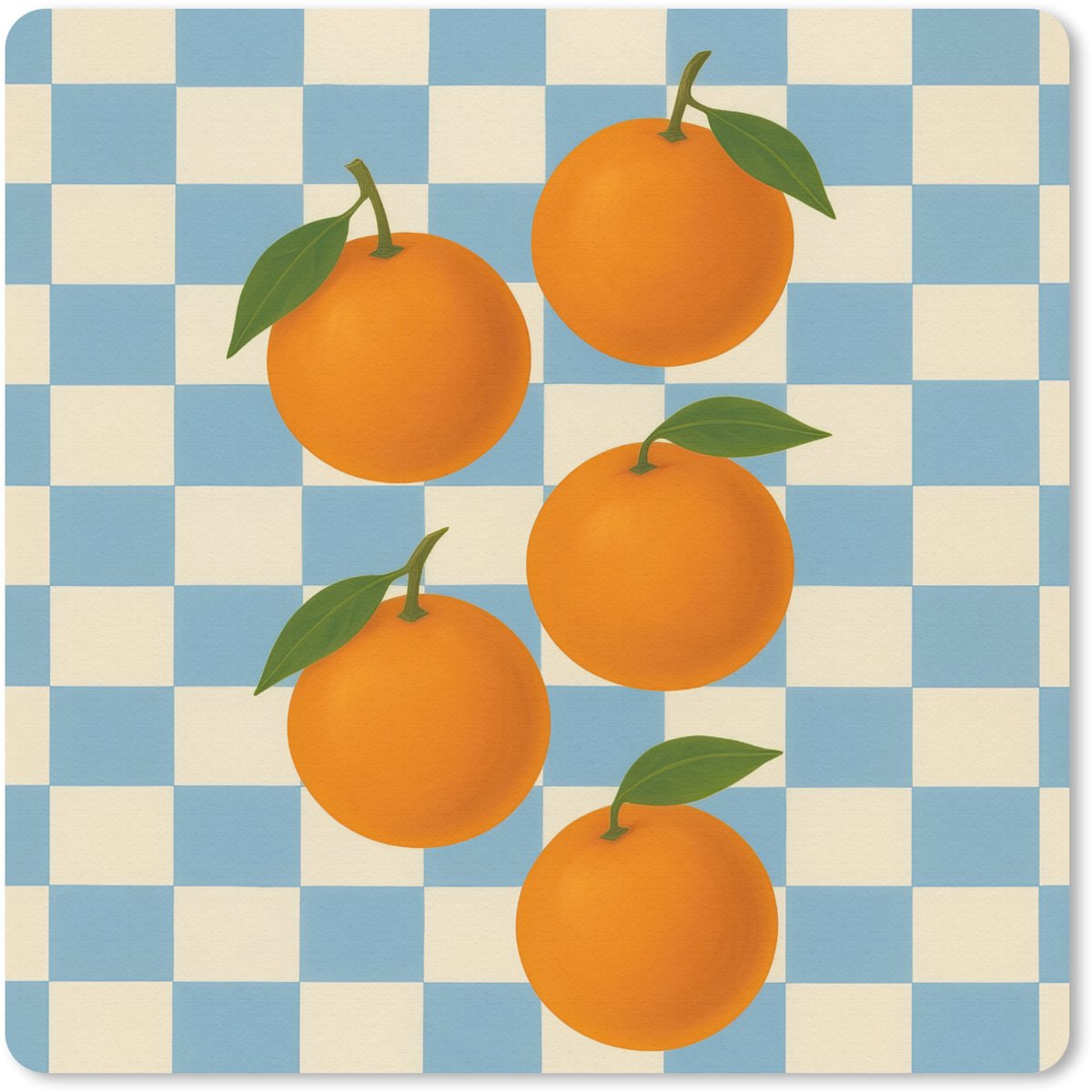 Muismat 30x30 cm - Mousepad Sinaasappels - Blaadjes - Geblokt - Blauw - Muismatten
