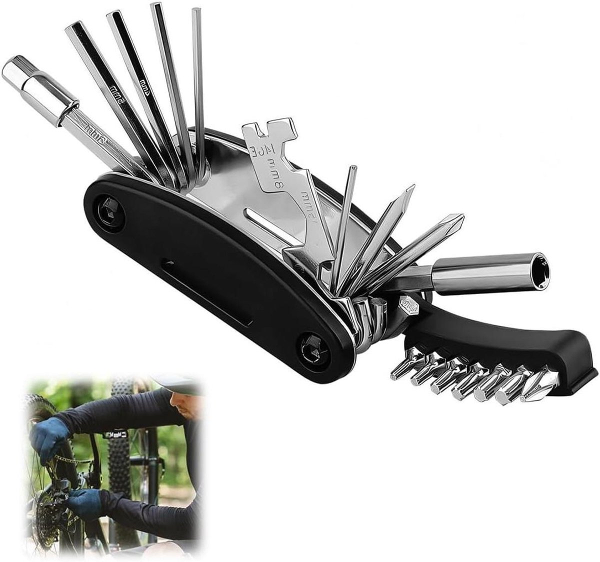 Allecto Plus - Multifunctionele fietsgereedschapsset voor onderweg - Inclusief 21-in-1 multitool en racefietsaccessoires - Handig voor fietsreparaties - Ideale set voor fietsliefhebbers