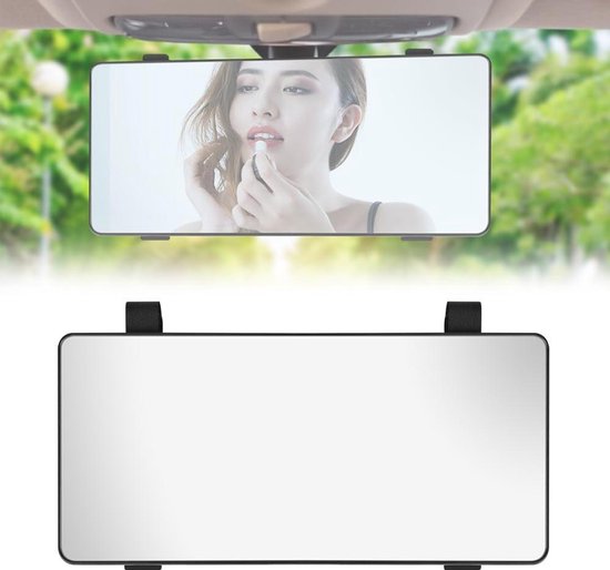 Foto: Cosmetische spiegel voor autozonneklep met zelfklevende make upspiegel zwart rechthoekig design handige autovizier spiegel met zitrugspiegel ideaal voor onderweg makkelijk te bevestigen compact formaat