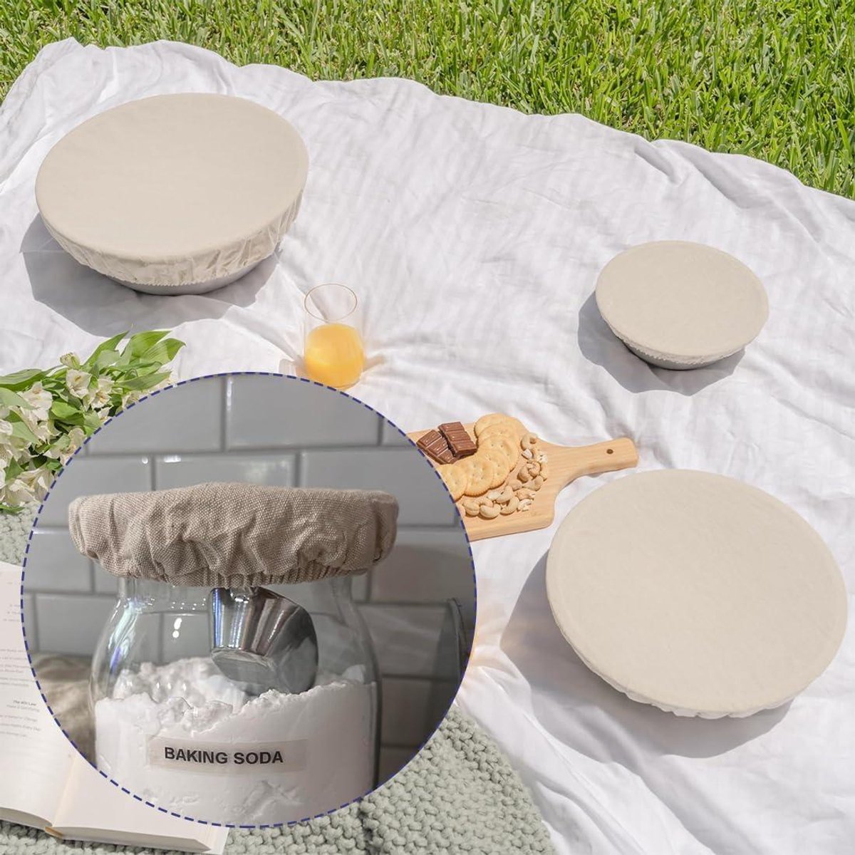 3st Zuurdesem Starter Jar Doekhoezen, Ongebleekte Jar Caps Doek Jar Deksels Elastische Jar Top Ademend Stoffen Jar Covers Geschikt voor Jar Mond