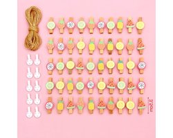 Allecto Plus - Houten Knijpers - 50 Mini Knijpers + 10 Meter Jute Touw - Decoratieve Clips voor Foto's, Knutselen en Patchwork