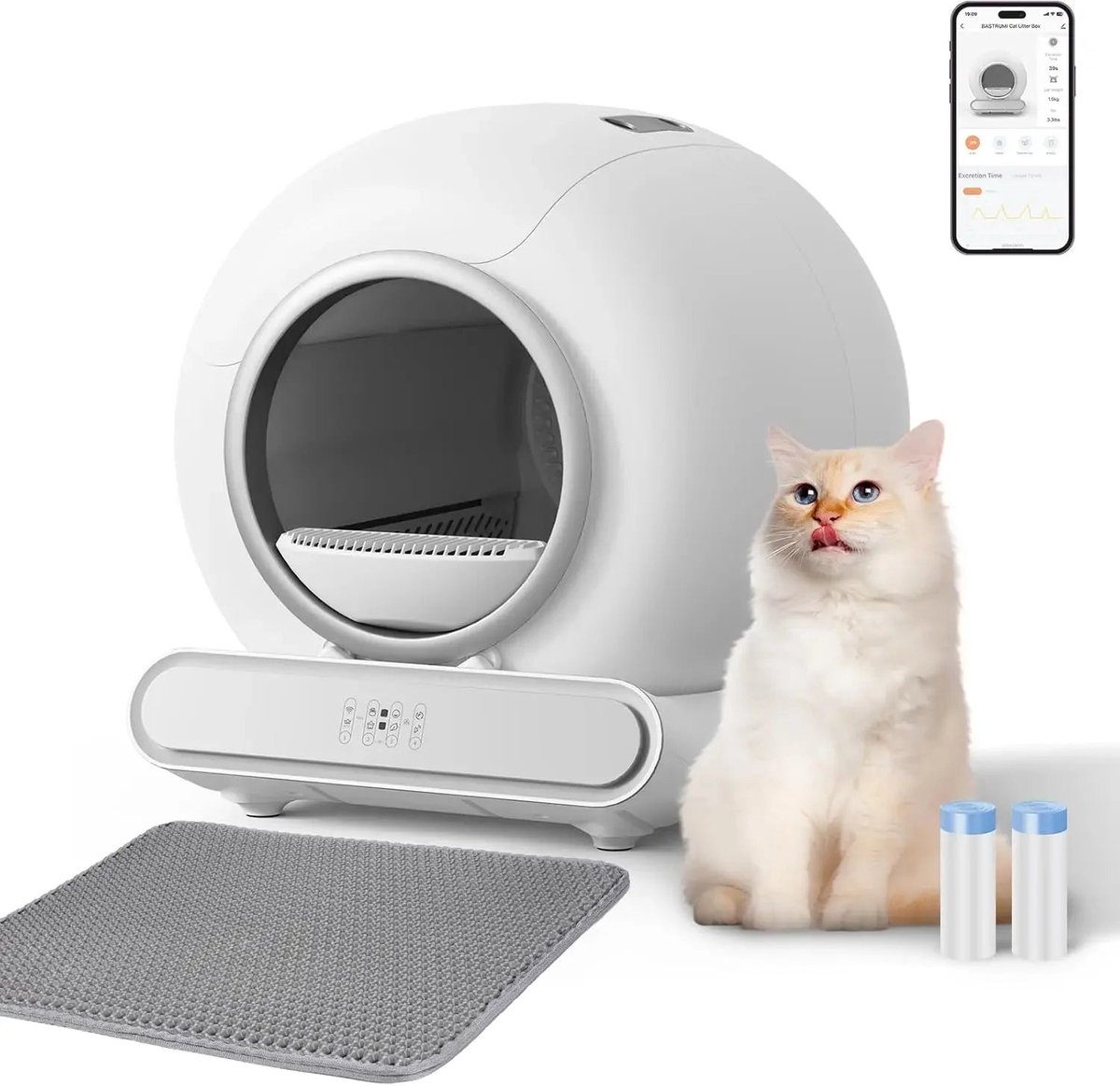 Automatische Kattenbak – Zelfreinigende Kattenbak – Slimme Kattenbak – Elektrische Kattenbak – Kattenbak Met App – Grote Inhoud 65L – Duurzaam Kunststof PP