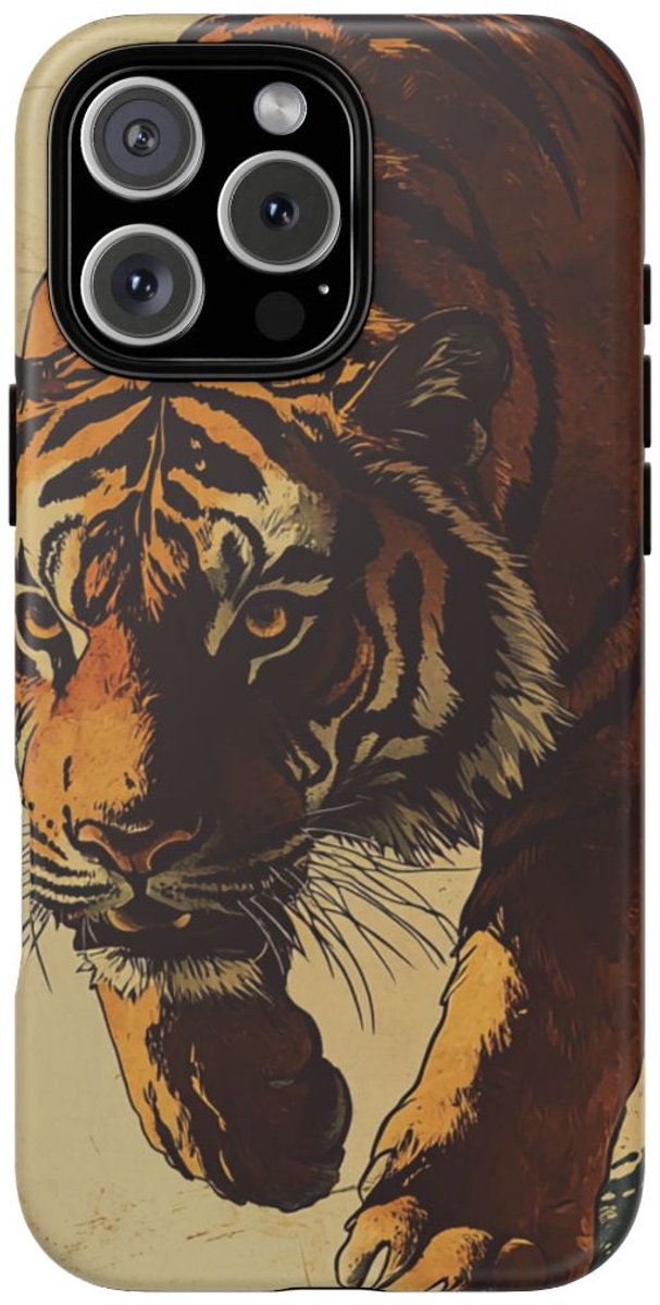 Vintage Stijl Tijgerillustratie – Telefoonhoesje Geschikt voor iPhone 16 Pro Max