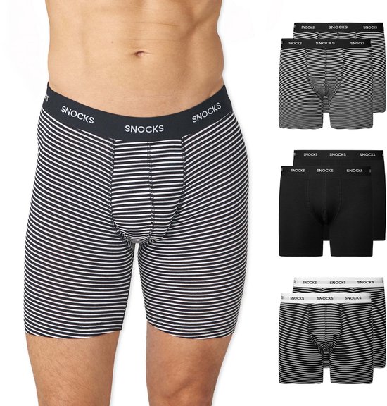 SNOCKS Boxershorts Heren - Onderbroeken Heren - Ondergoed Heren - met extra lange pijpen - Biologisch Katoen - Duurzaam Cadeau - 6 Stuks