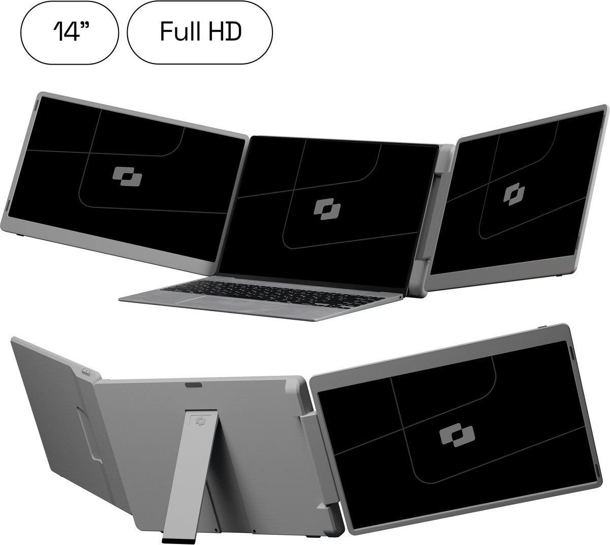 Screenmate® Flip Portable Monitor 14” - Draagbare Monitor met Beschermhoes - Extra Scherm Laptop - Draagbaar Beeldscherm - Grijs