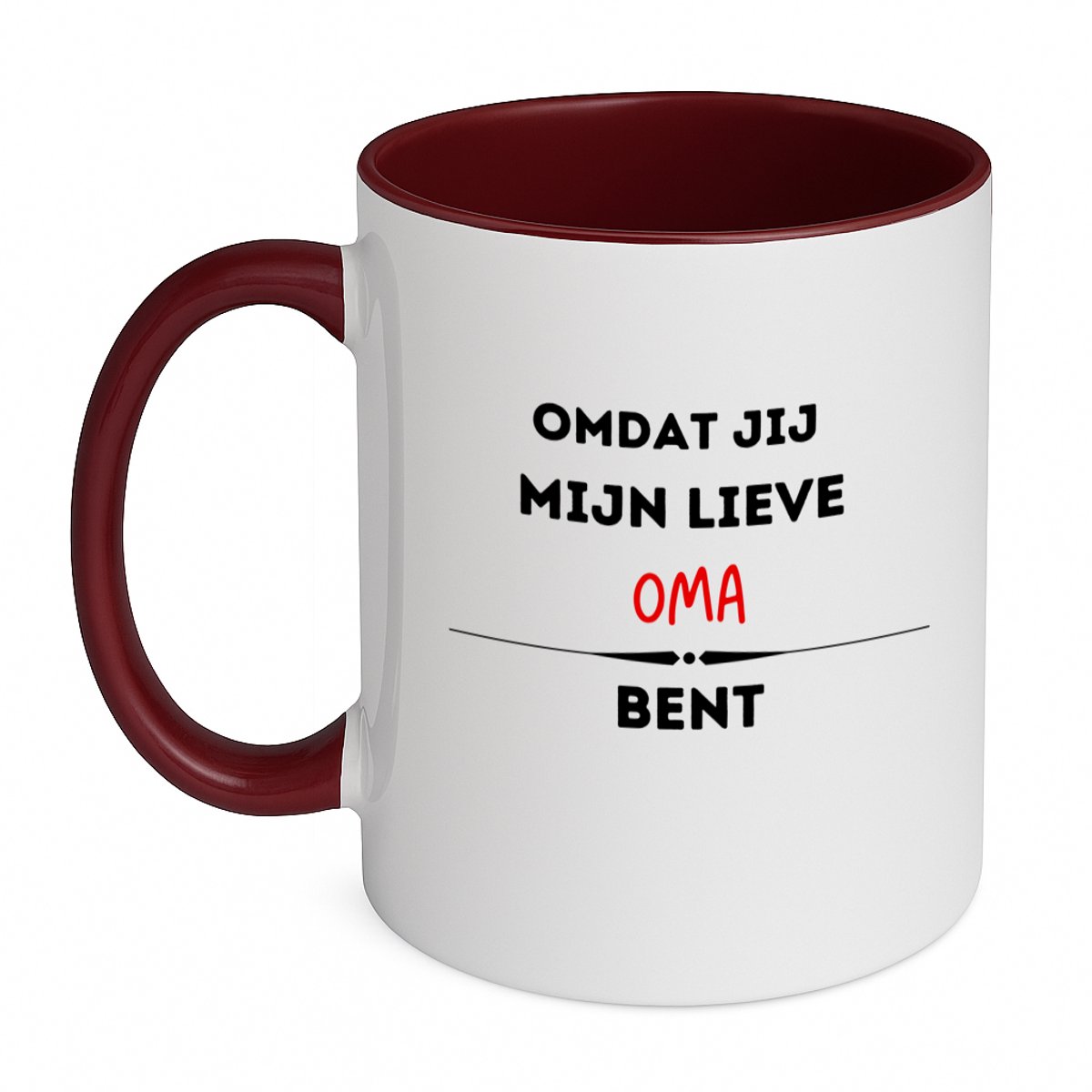 Hacebo® - omdat jij mijn lieve oma bent koffiebeker bordeaux - Oma - de liefste oma - thee mok - koffie beker - verjaardag - cadeautje voor oma - kado - geschenk - koffiemok - 350 ML inhoud