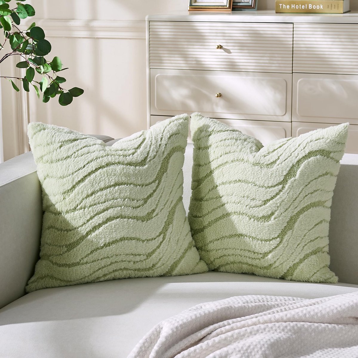 Ibenzoa Set van twee zachte pluchen kussenslopen voor decoratieve doeleinden groen