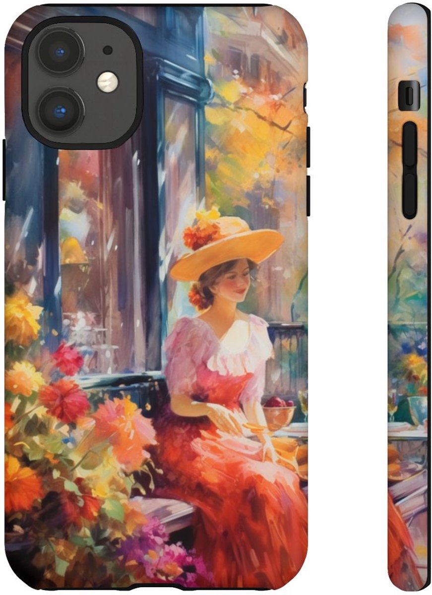 Vrouw in Rode Jurk met Bloemen – Telefoonhoesje Geschikt voor iPhone 11
