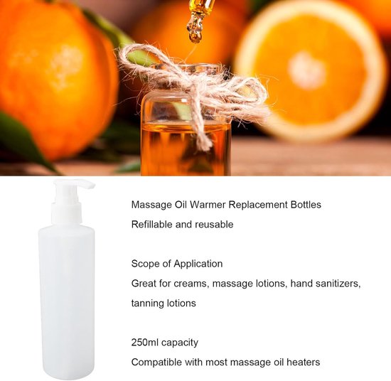 Set van 2 Massageolie-warmwaterkruiken - 250 Ml Hervulbare Pompflessen - Massageolie-warmer Plastic Fles voor Lotion en Olieverwarmer - Perfect voor Thuisgebruik en Ontspanning — afbeelding 2