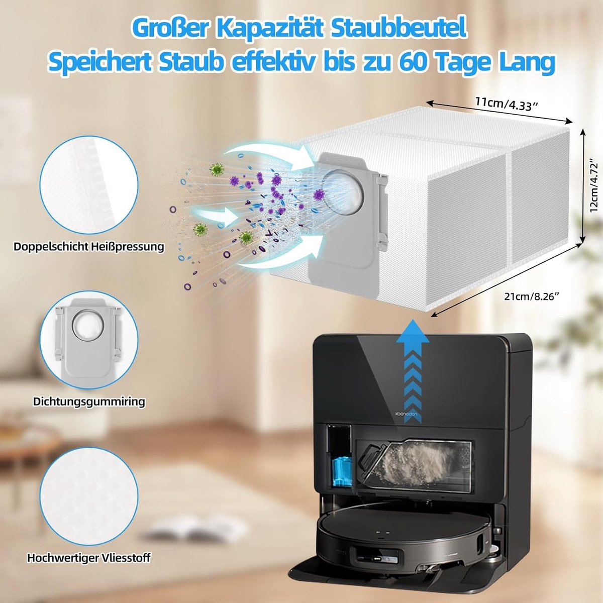 ZHEHNSA 23Stück Für roborock Saros 10 Zubehör, für Roborock Saros 10 Roboterstaubsauger, ersatzteile mit 2 Walzenbürsten, 2 Filter,4 Wischpads, 3 Seitenwischer, 4 Staubbeutel, 6 Seitenbürsten