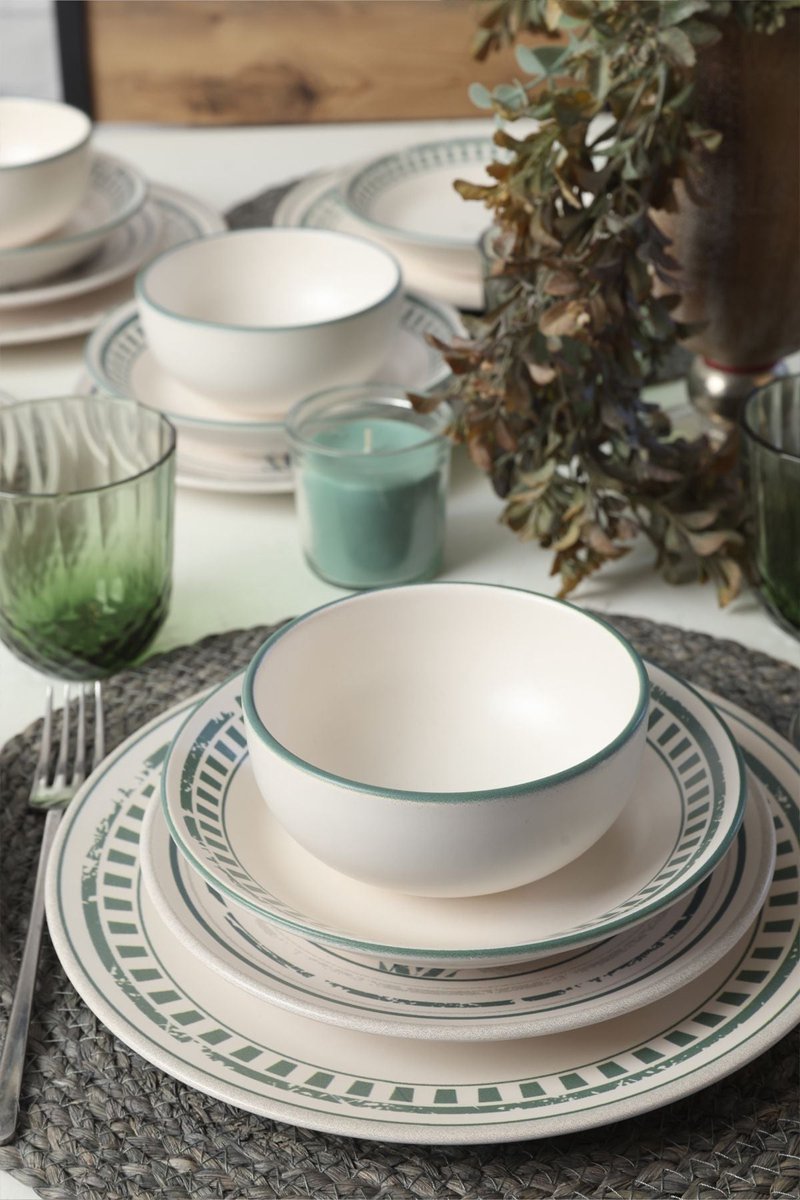 Keramika Serviesset - Green Leaf - 24 delig - 6 persoons - Stoneware