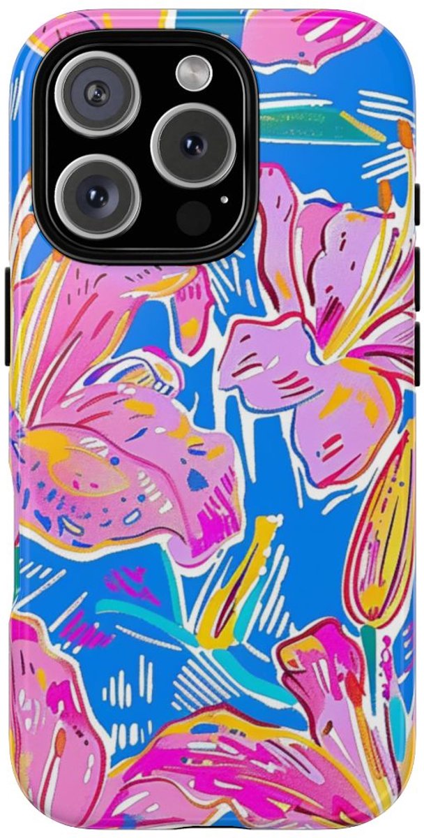 Felroze en Gele Bloemenprint – Telefoonhoesje Geschikt voor iPhone 16 Pro