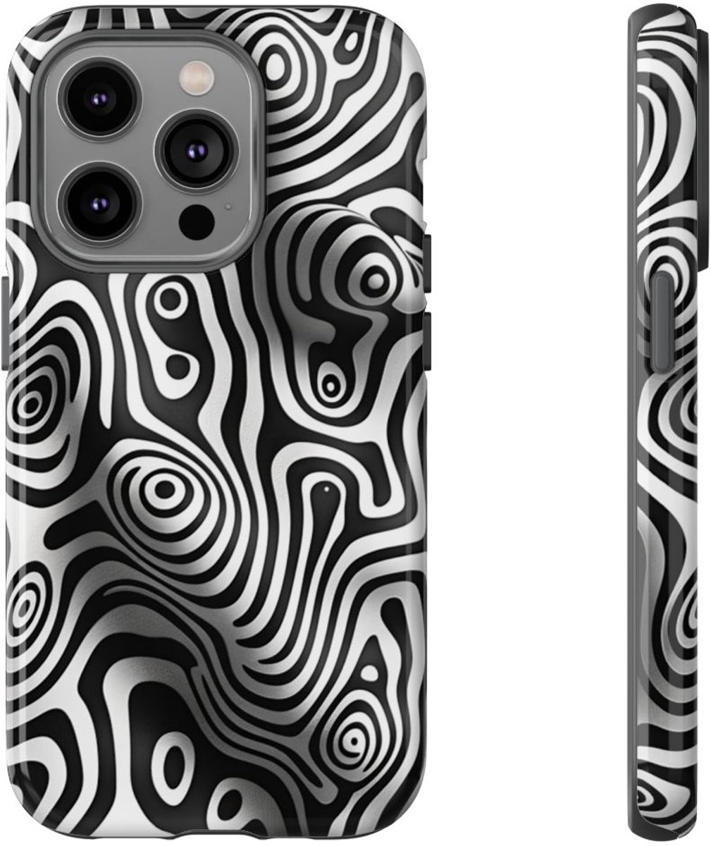 Zwart-Wit Abstract Lijnenspel – Telefoonhoesje Geschikt voor iPhone 14 Pro