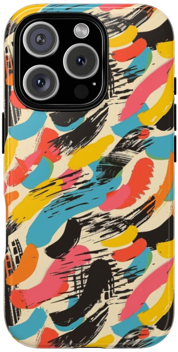 Levendig Abstract Penseelstrepenpatroon – Telefoonhoesje Geschikt voor iPhone 16 Pro