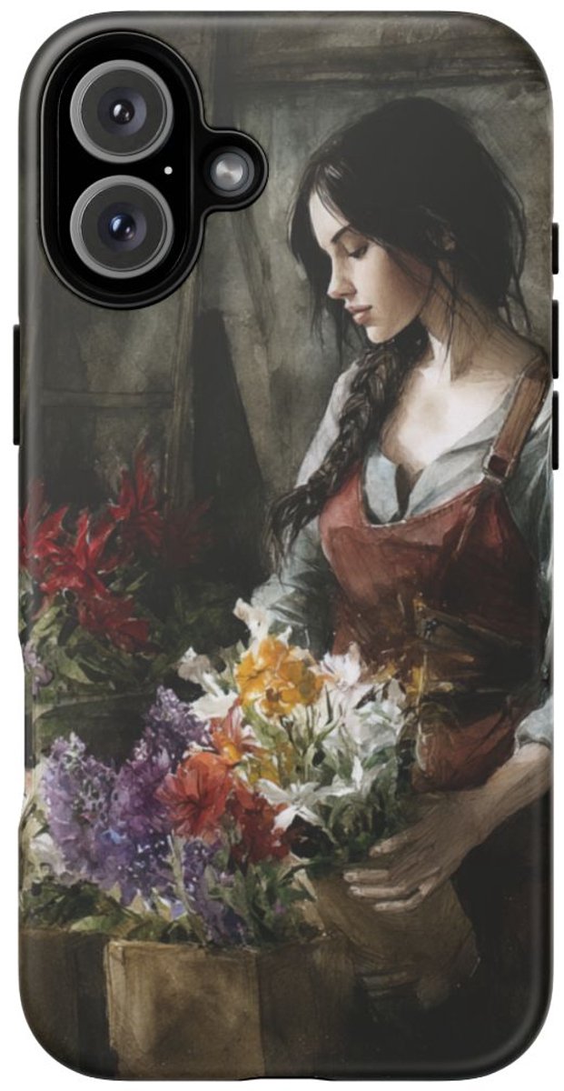 Vrouw Schikt Bloemen Kunst – Telefoonhoesje Geschikt voor iPhone 16 Plus