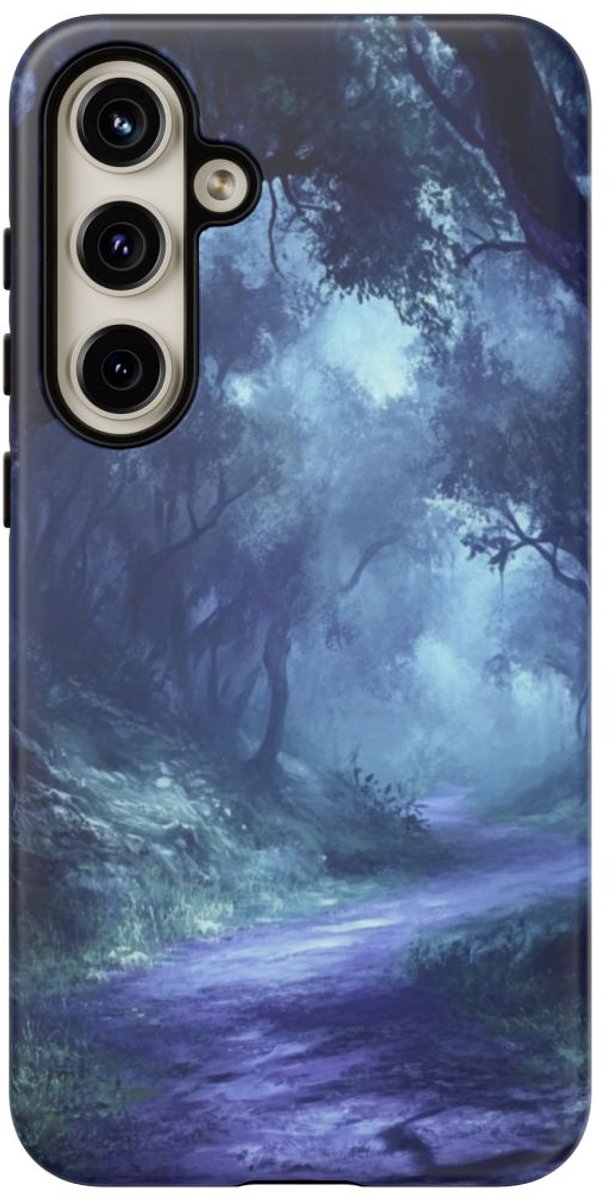 Mysterieuze Bospaadje in de Mistige Nacht – Telefoonhoesje Geschikt voor Galaxy S24 Plus