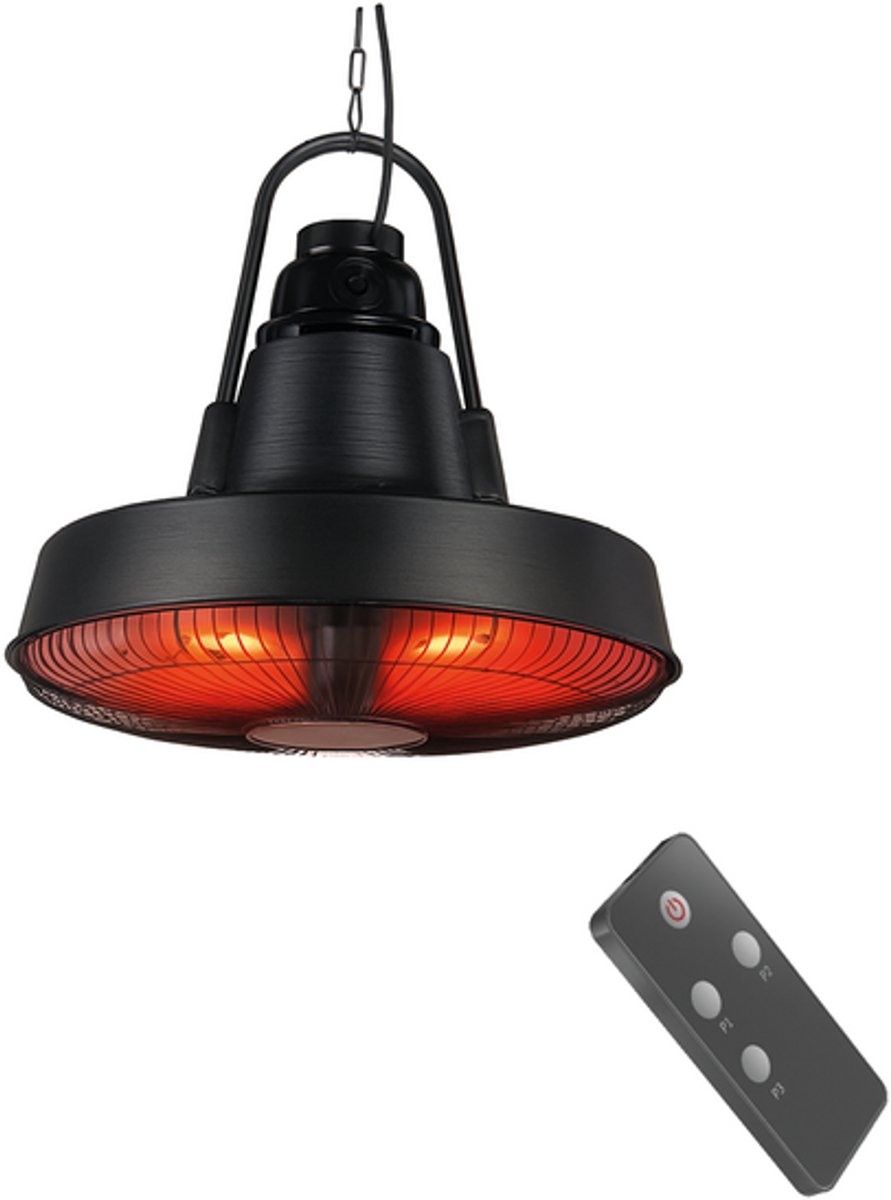BRASQ Retro Elektrische Terrasverwarmer hangend – 3 warmtestanden – met afstandsbediening – IP24 -Spatwaterdicht - Voor binnen en buiten – 1500 W