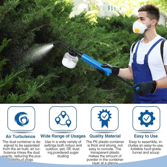Duster - Bestuiver - Fruitbloeiende bestuivingstool - Tuinstofzuiger Poeder Applicator - Draagbaar - Plantenstofzuiger - Diatomeeënaarde Sproeier met Push-Pull Luchtpomp - Geschikt voor binnen- en buitenkassen - Blauw van Merkloos	 — afbeelding 2