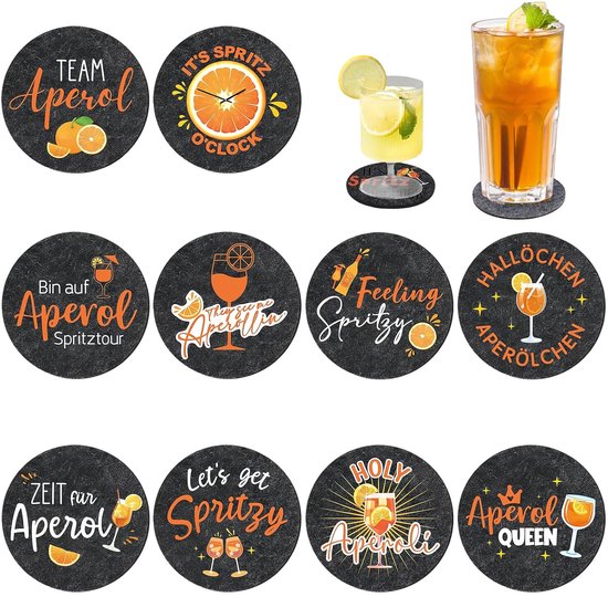 10 stuks Aperol onderzetters vilt, cadeau spuitaccessoires, glazen onderzetters, Aperol decoratie, tafeldecoratie voor cocktailglazen