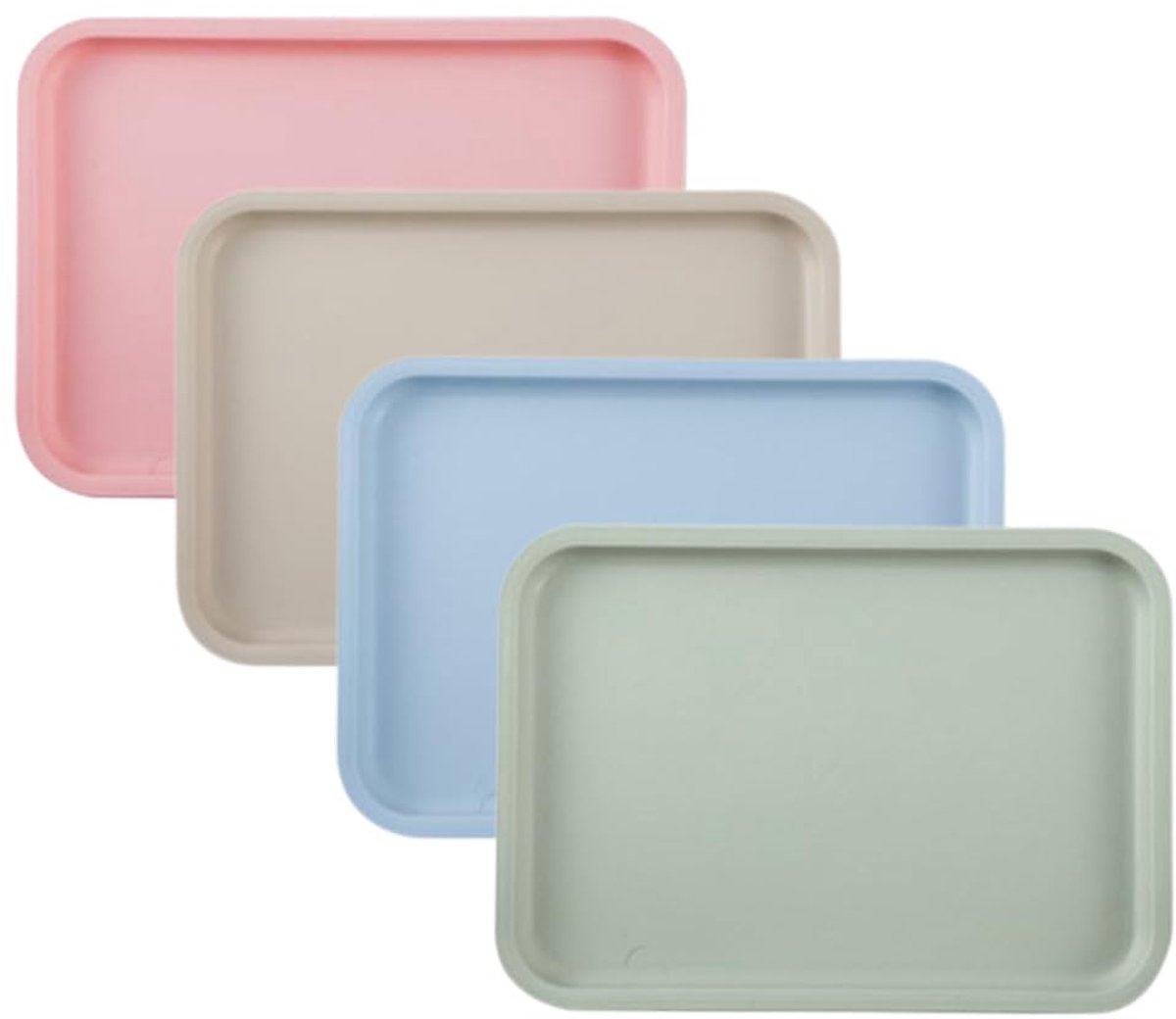 Rechthoekige dienbladen - set van 4 - verschillende kleuren - kunststof - 24,8 x 17,8 cm