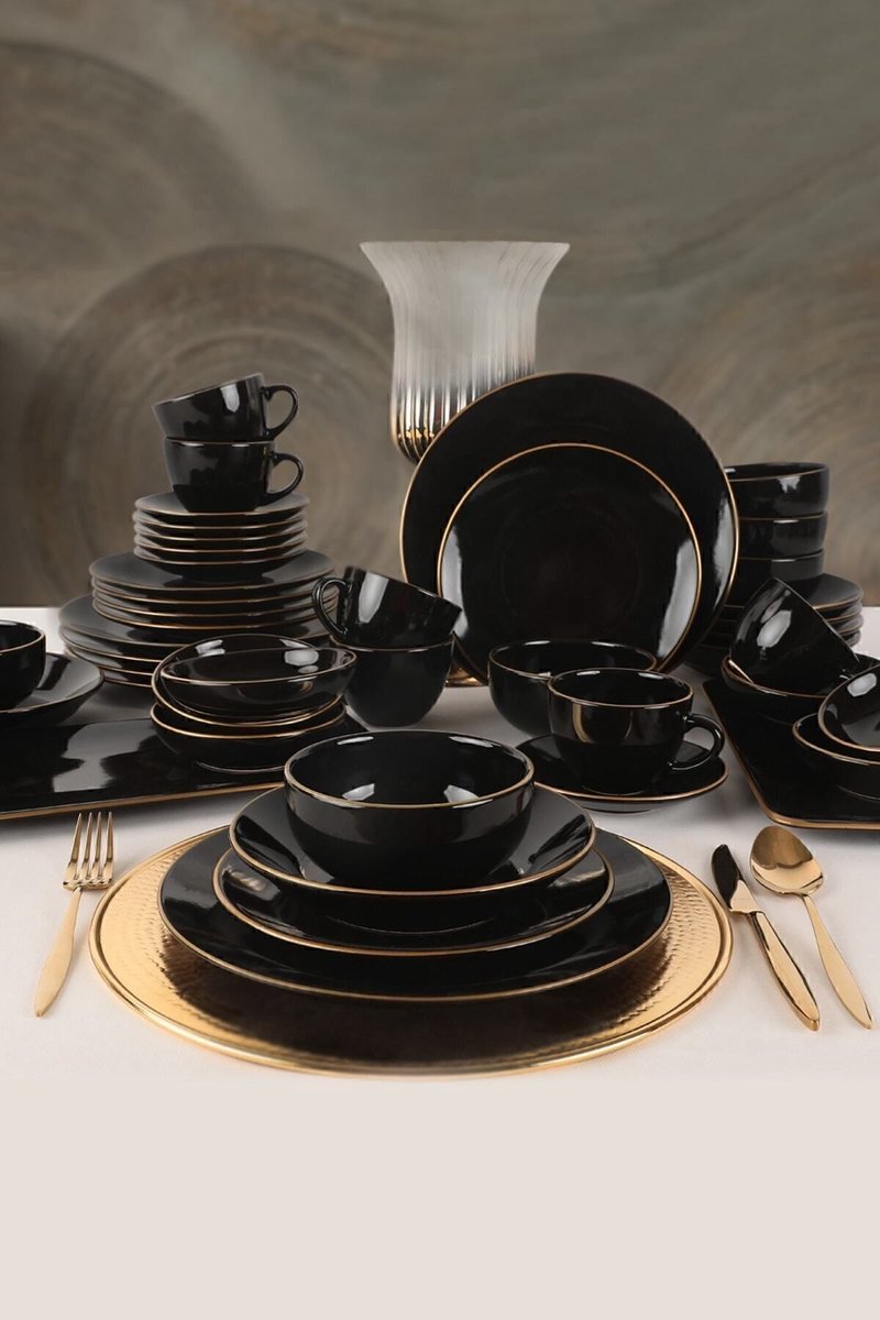 Keramika Serviesset - Ege Black Gold - 44 delig - 6 persoons - Stoneware