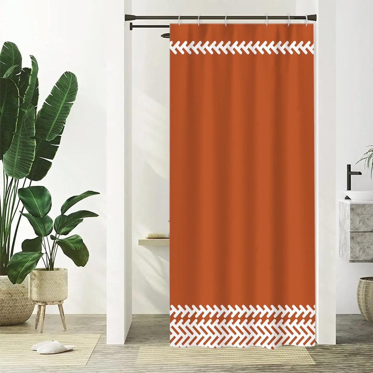 Boho Douchegordijn - Terracotta en Wit - 1 stuk - 90 x 180 cm
