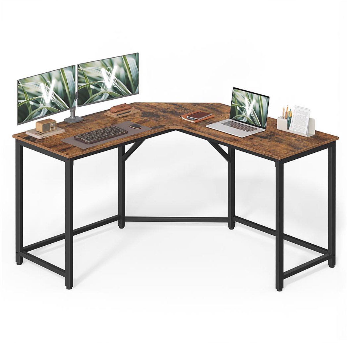 Hoekbureau - 129 x 129 x 76 cm - Vintage Bruin - Inktzwart