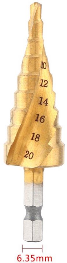 toolant Vier spiraalvormige fluit kobalt stap boor (Pro Max), 4-22 mm slagklaar vier spiraalvormige fluiten Unibit Step Bit, 1/4 inch zeskantschacht Unibit voor metaal, roestvrij staal, aluminium