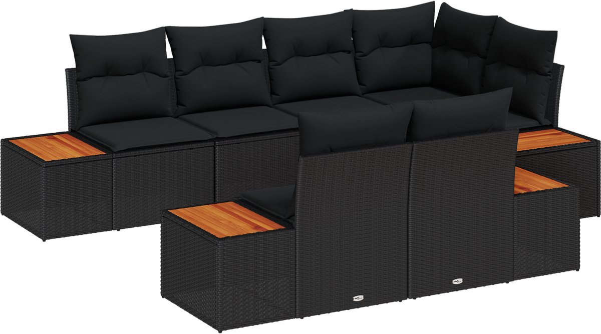 vidaXL - Tuinbank - Set - met - kussen - met - opslag - 7 - pcs - Zwart - Polyrattan