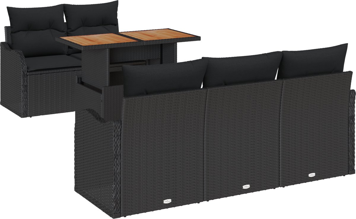 vidaXL - Tuinbank - Set - met - opslag - 6 - pcs - Zwart - Poly - rattan