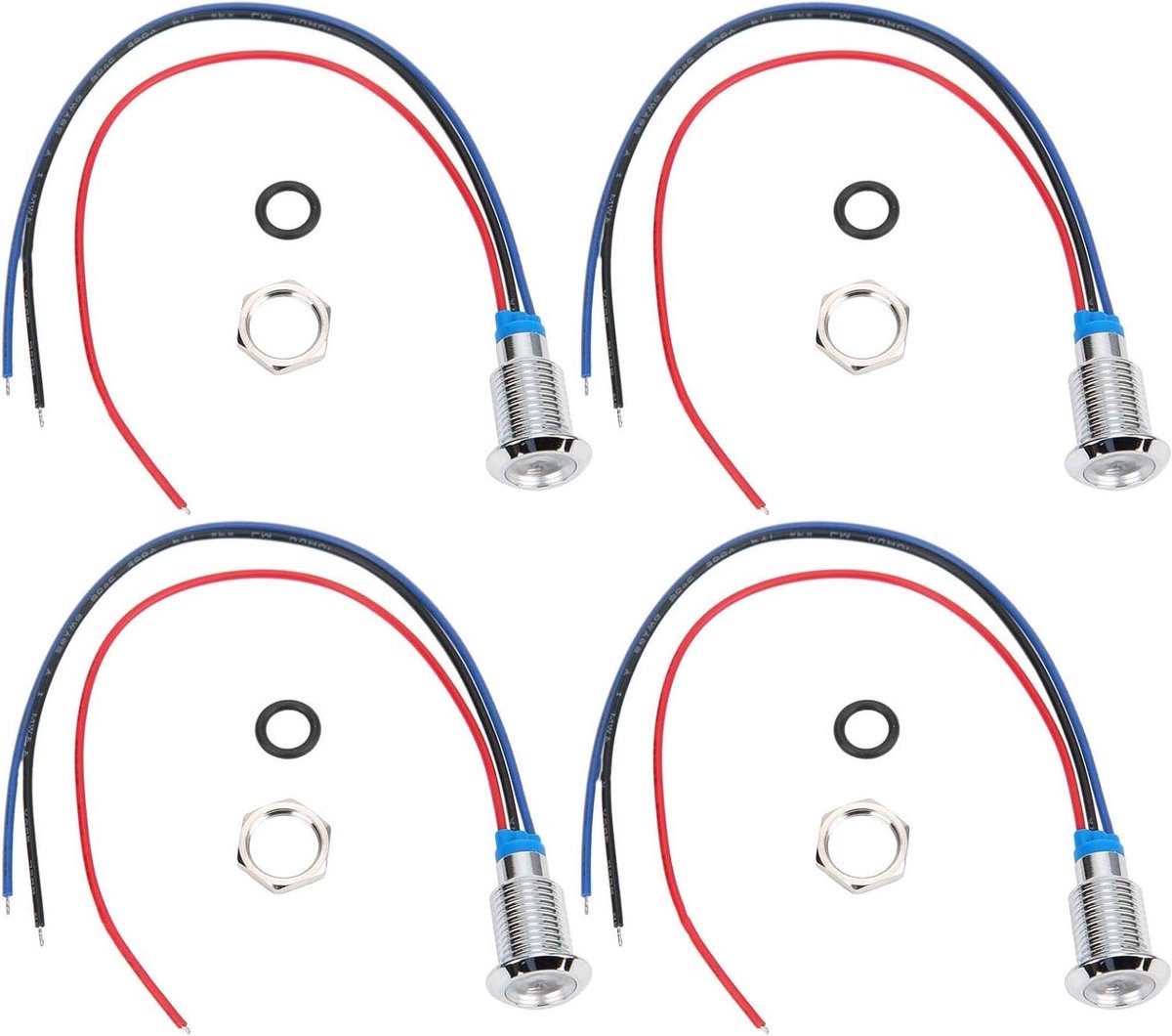 Allecto Plus - 4 sets van industriële controlecomponenten knoppen en indicatoren 10mm voorgebekabelde tweekleurige indicatorlampen 110-220V (rood en blauw)