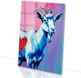 Kleurrijke geit met hart - Geit glazen schilderij - Kunst dier - Pop Art - Schilderij op acrylglas - Decoratie muur - acrylglas 40x60 cm