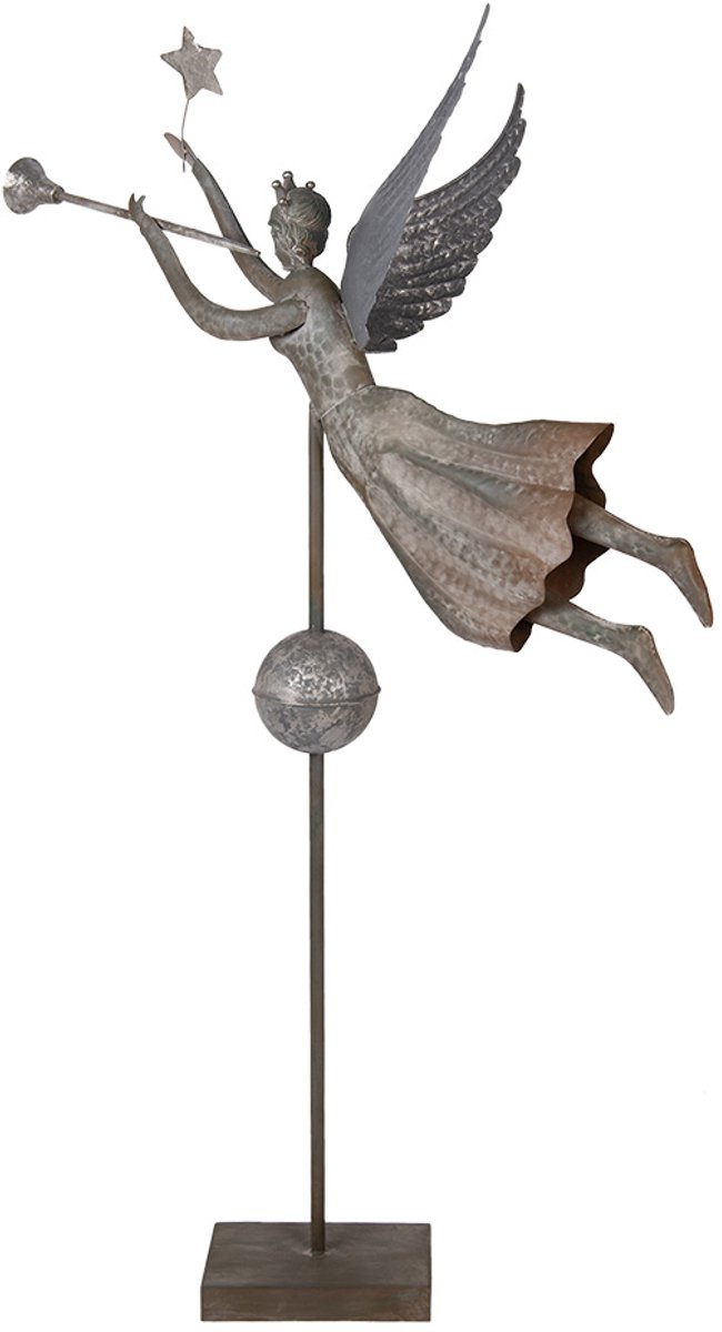 Clayre & Eef Kerstdecoratie Beeld Engel 93x30x135 cm Grijs Metaal