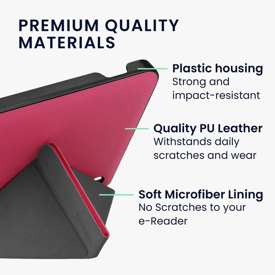 kwmobile e-reader hoesje geschikt voor Kobo Libra H2O hoes - Ereader flip case met standaard - E reader cover van kunstleer - In neon roze van Merkloos — afbeelding 4