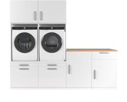 Wasophoogte® Wasmachine Kast Chicago - Wasmachine verhoger - Wasmachine ombouw - 700(D)*2530(B)*2110(H) mm - Wit