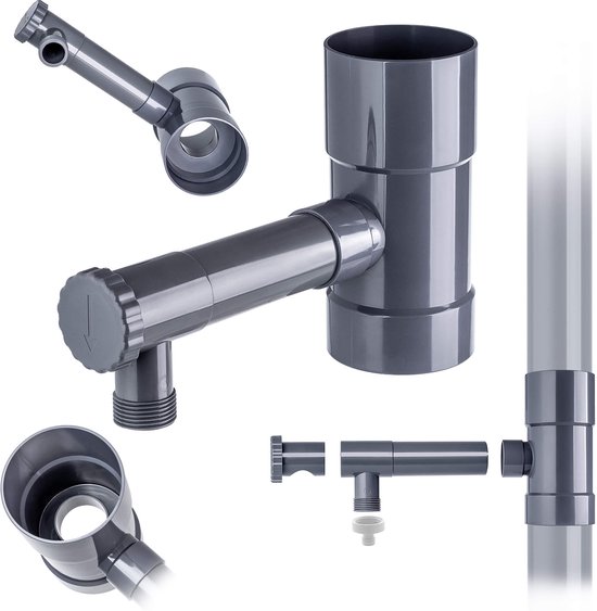 Récupérateur d'eau de pluie KADAX, 80 mm, récupérateur d'eau de pluie pour tuyau de descente, récupérateur d'eau de pluie avec vanne intégrée, récupérateur d'eau en plastique de haute qualité, récupérateur d'eau, gris