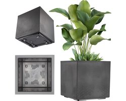 KADAX Plantenbak van kunststof, 39 x 39 cm, 7 kleuren, vierkante bloempot, bloempot met wieltjes, plantenbak met afvoerkurk (zwart, betonlook)