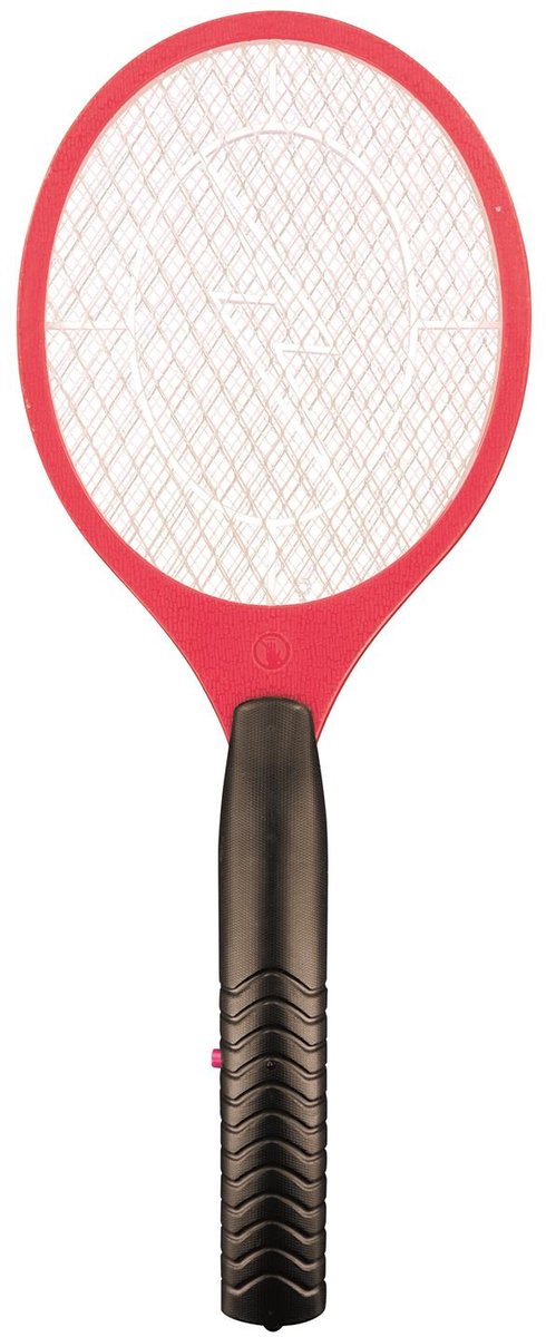 Vliegenmepper - elektrisch - rood - 46 cm - kunststof - op batterijen - anti-insecten - elektrische vliegenmeppers