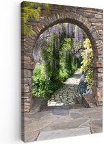 Tableau jardin extérieur 80x120 cm - Décoration de jardin Forêt - Vue - Pierres - Chemin - Poster jardin sur toile - Décoration murale Jardin - Décoration tableau extérieur - Décoration murale clôture - Toile extérieur