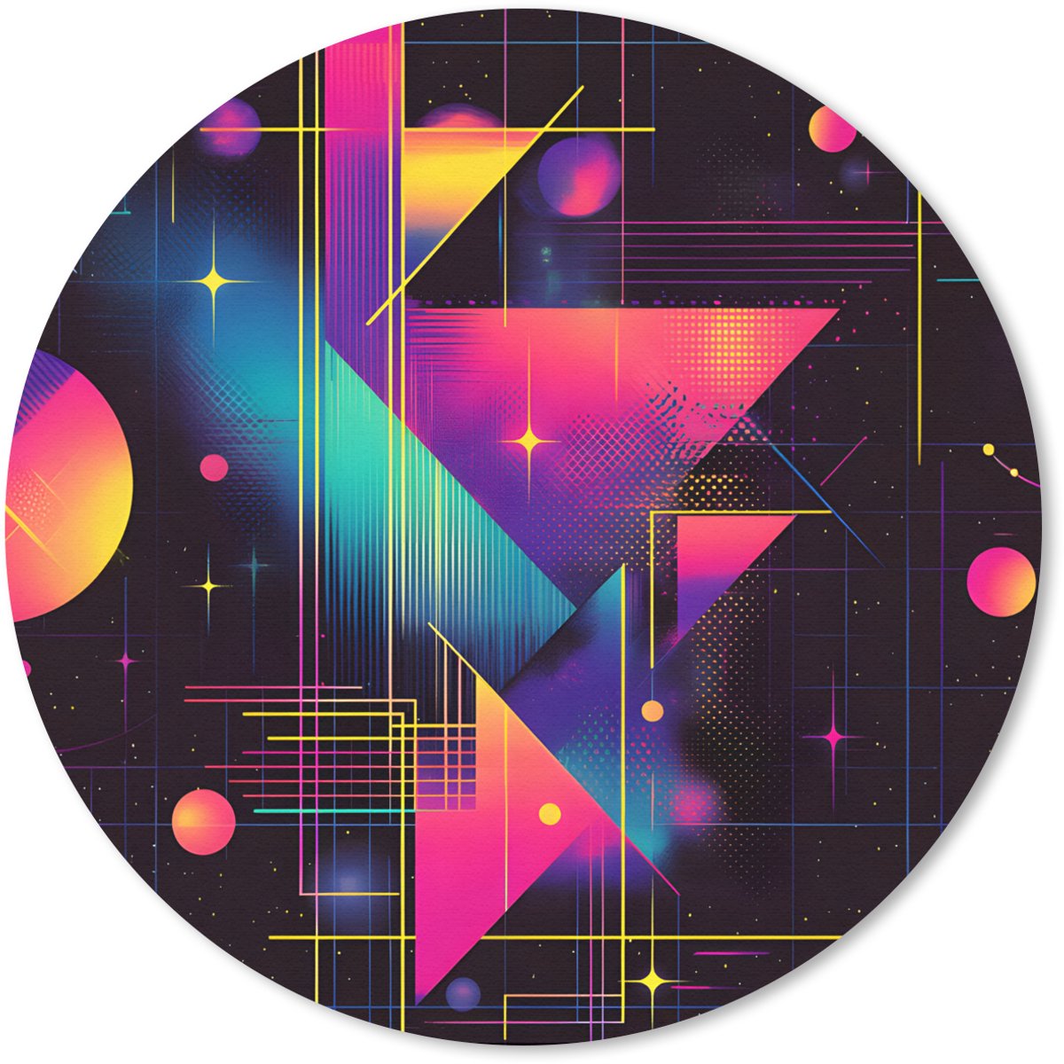 Muismat rond 30x30 cm - Mousepad Driehoeken - Cirkels - Abstract - Sterren - Ronde muismatten