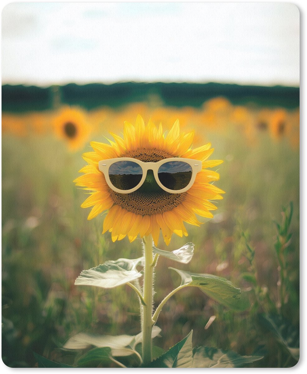Muismat 19x23 cm - Mousepad Zonnebloem - Veld - Zonnebril - Muismatten
